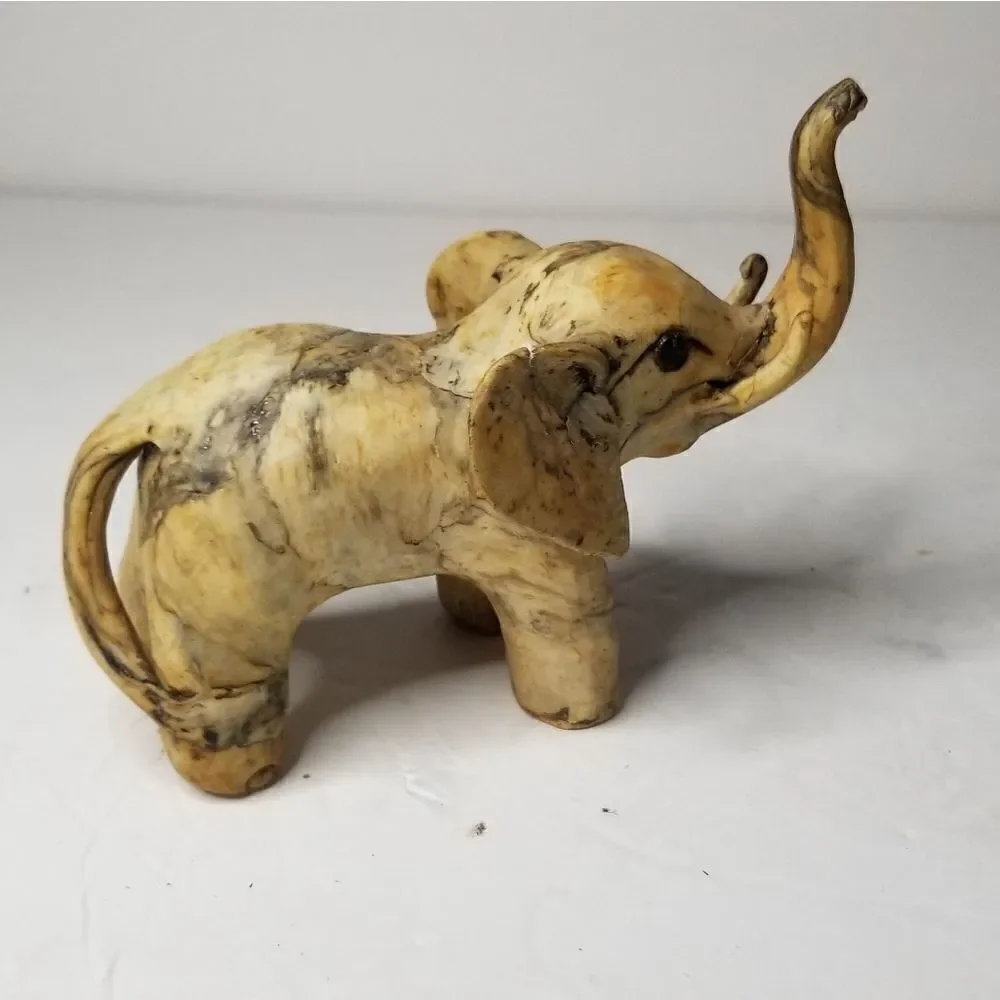 VTG Crushed oyster Handmade Elephant Figurine Statue Marbleized trunk raised